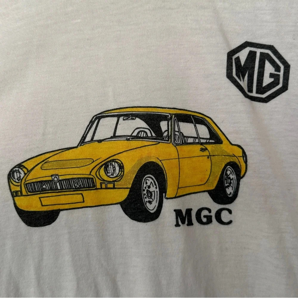 MG MGC CAR Vintage Single Stitch T-shirt Sz LG White/Yellow - Picture 5 of 7